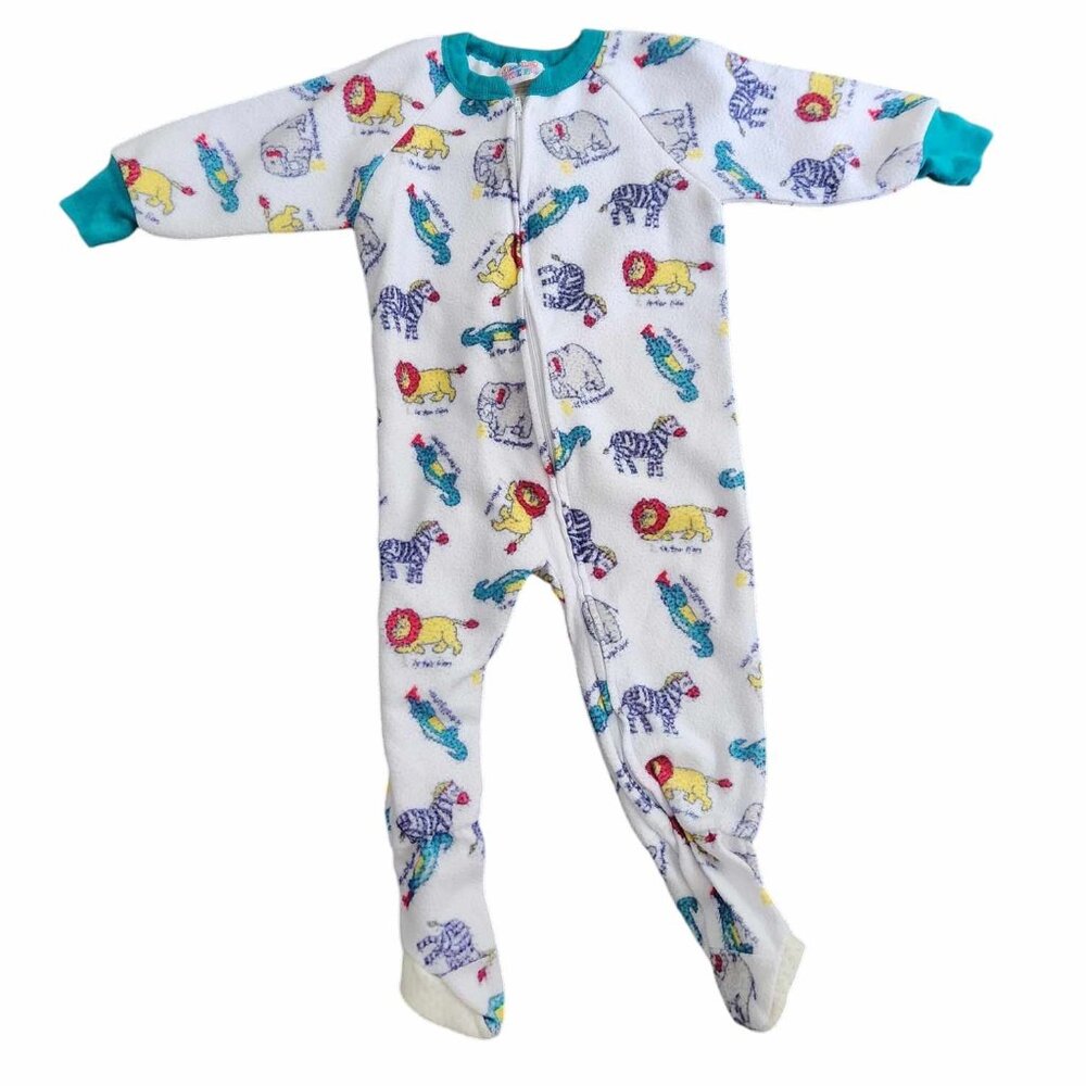 Vintage 1990s Small Steps One Piece Footsie Pajamas Zoo Animals 2T